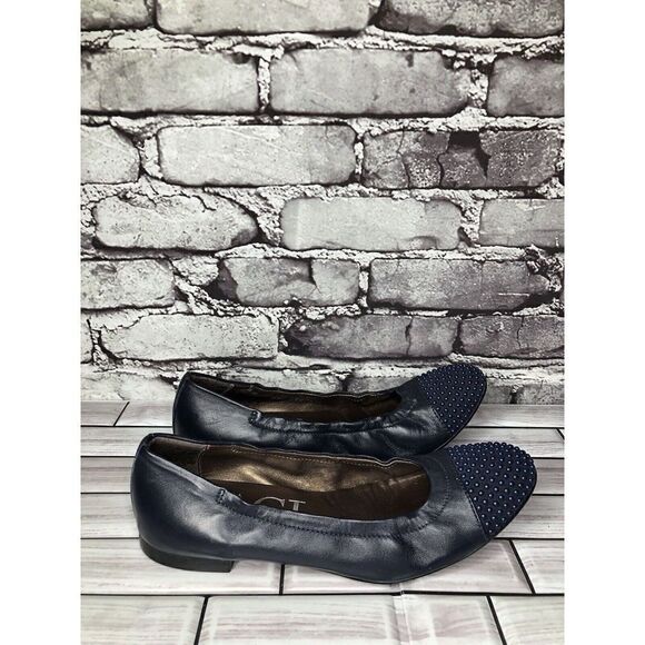 AGL Navy Blue Leather Studded Cap Toe Career Ballet Flats Shoes Women 37.5EU/7US - Picture 1 of 16